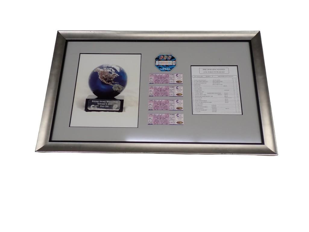 Rolling Stones Framed Tour Plaque with Ticket Stubs, Typed Set List, Etc: Rolling Stones Framed Tour Plaque with Ticket Stubs, Typed Set List, Etc. approx 23" x 36" All pictures are considered part of the description and should be examined carefully by bidders. Live