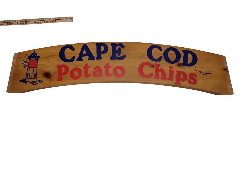 Hand Painted Wood Cape Cod Potato Chips Advertising Sign: Hand Painted Wood Cape Cod Potato Chips Advertising Sign approx 34" x 7" All pictures are considered part of the description and should be examined carefully by bidders. Live