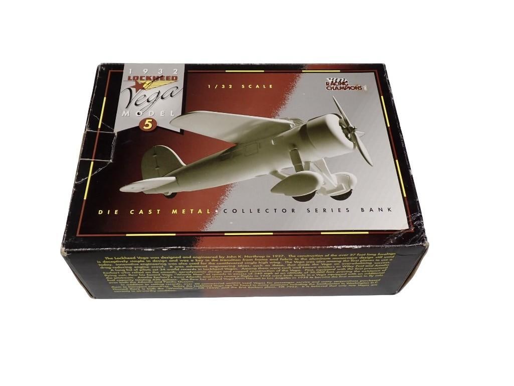 Racing Champions Lockheed Vega Model 5 Die Cast Airplane Bank 1:32 Scale: Racing Champions Lockheed Vega Model 5 Die Cast Airplane Bank 1:32 Scale with Box All pictures are considered part of the description and should be examined carefully by bidders. Live Auctioneers is n