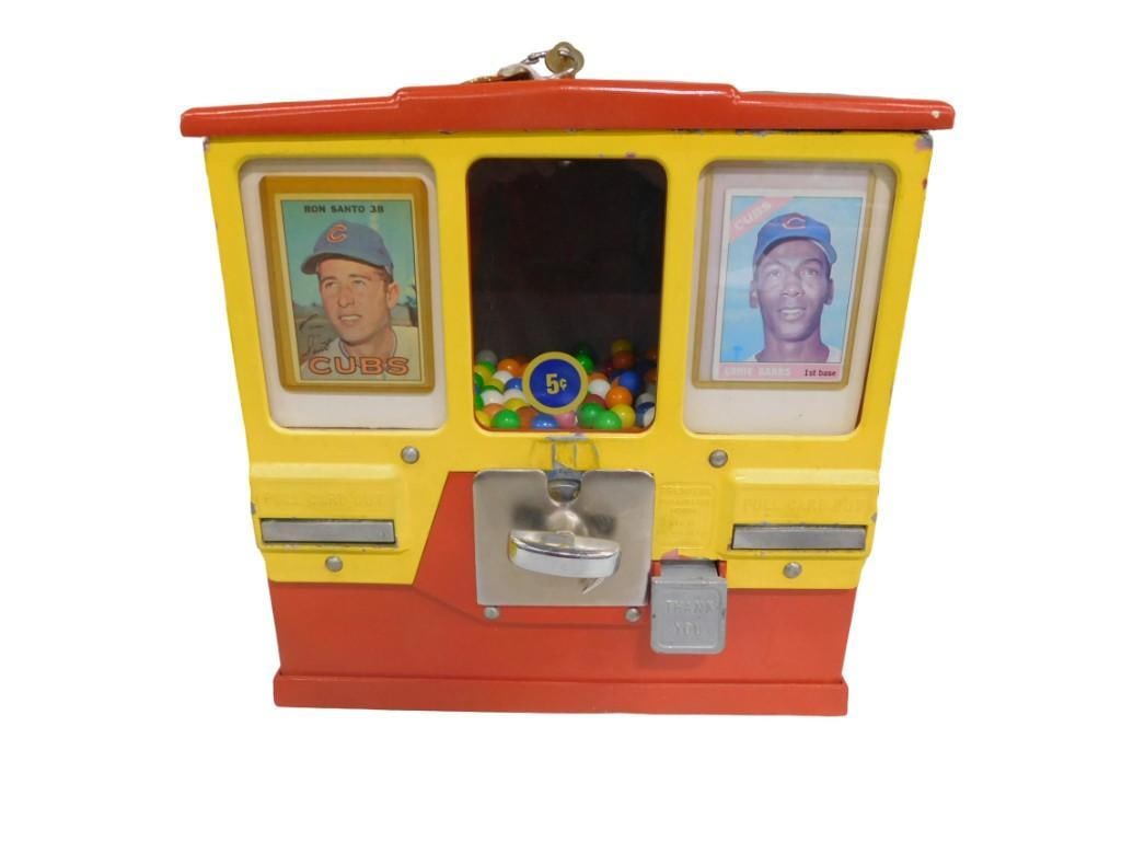 Vintage 1950s Oak Mfg. Co. Premiere Ball Gum and Card Dispenser with Ernie Banks and Ron Santo (1 of 19)