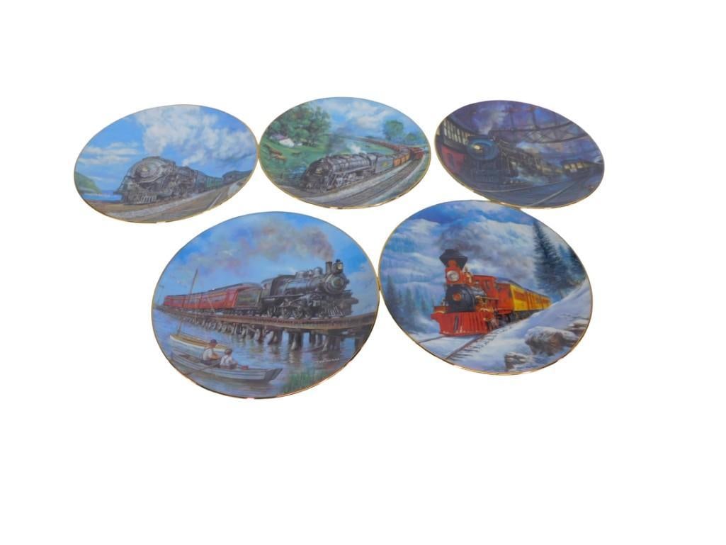 Lot of 5 Historic Railways Limited Edition Ted Xaras Rails by the Seashore Collector Plates: Lot of 5 Historic Railways Limited Edition Ted Xaras Rails by the Seashore Collector Plates All pictures are considered part of the description and should be examined carefully by bidders. Live Auctio