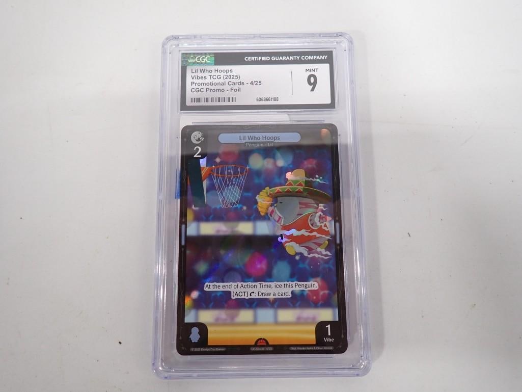 CGC 9 graded "Lil Who Hoops" promotional foil trading card from the Vibes Trading Card Game (2025): CGC 9 graded "Lil Who Hoops" promotional foil trading card from the Vibes Trading Card Game (2025) All pictures are considered part of the description and should be examined carefully by bidde