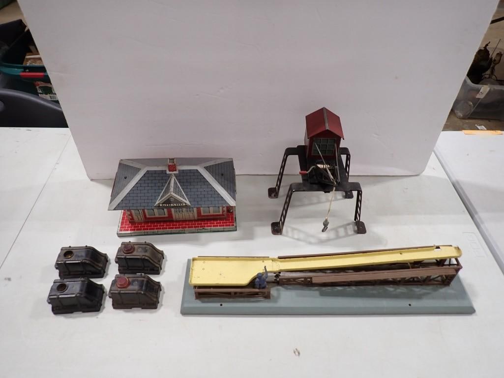 Model Train Accessories including Marx Tin Litho Girard Building, Over the Track Gantry Crane, etc (1 of 20)