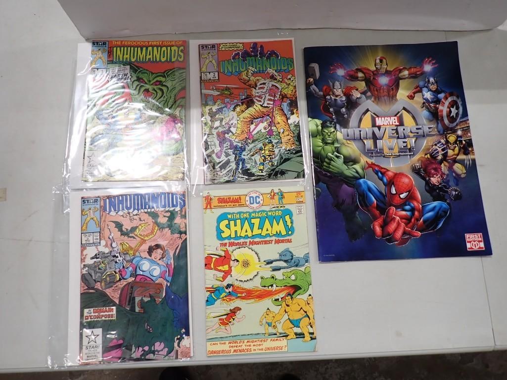 Comic Books including Inhumanoids #1,2 and 3, Shazam!, Marvel Universe Live! Program (1 of 15)