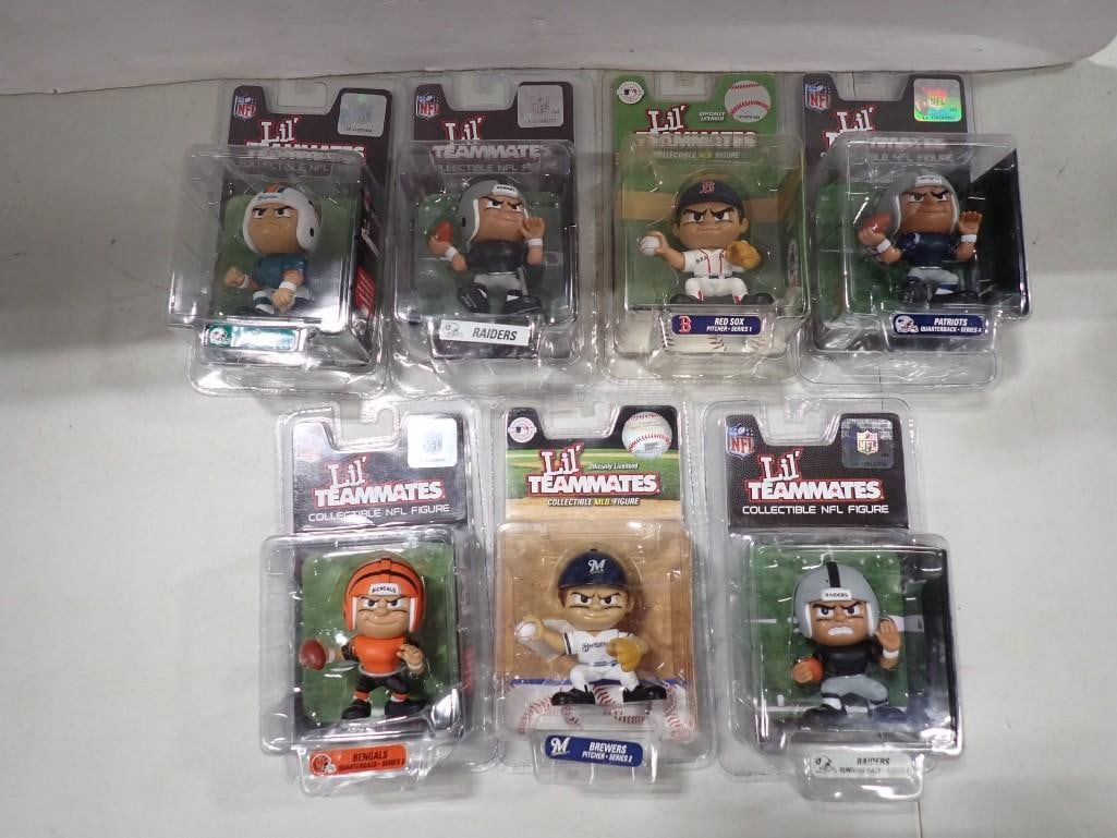 7 New in Package Lil' Teammates Collectible Baseball and Football Figures: 7 New in Package Lil' Teammates Collectible Baseball and Football Figures All pictures are considered part of the description and should be examined carefully by bidders. Live Auctioneers is now o
