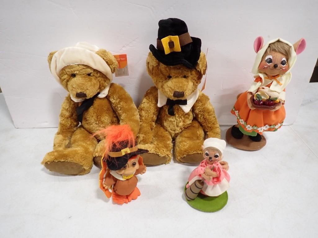 Plush Lot including Russ with Tags, Thanksgiving Pilgrim Bears, Annalee Thanksgiving Pilgrim Mouse (1 of 13)