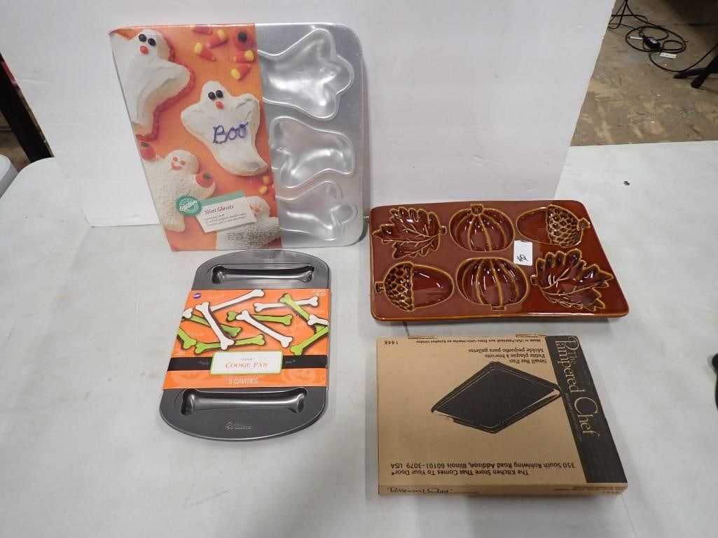 Halloween Kitchen Lot - Crate & Barrel Fall Harvest Molds, Wilton Ghosts and Bones Pans, Pampered (1 of 9)