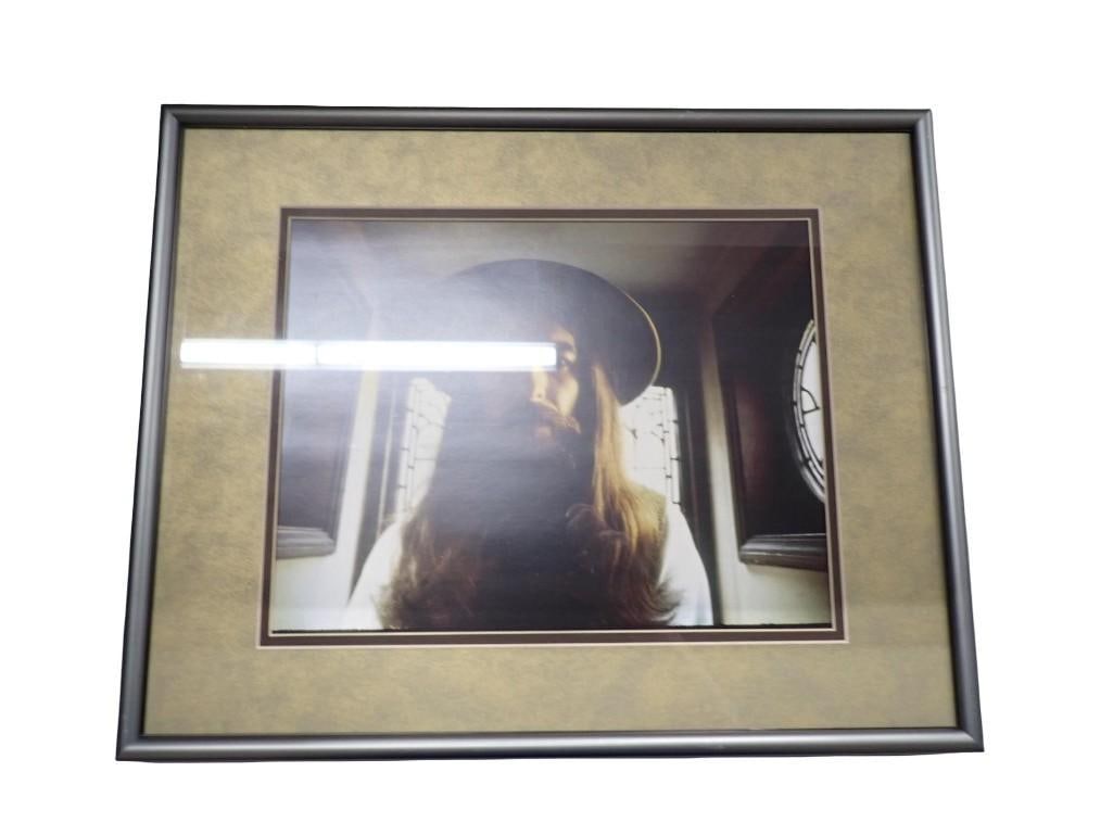 Framed Print of George Harrison Photographed by Barry Feinstein: Framed print of George Harrison photographed by Barry Feinstein at his Friar Park estate in Henley-on-Thames, England, around 1970. 20" x 18" All pictures are considered part of
