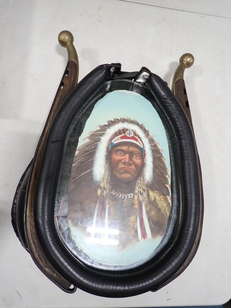 Vintage rustic wall print from repurposed leather horse collar and wooden hames with Native: Vintage rustic wall print frame from repurposed leather horse collar and wooden hames with Native American Print All pictures are considered part of the description and should be examined carefully