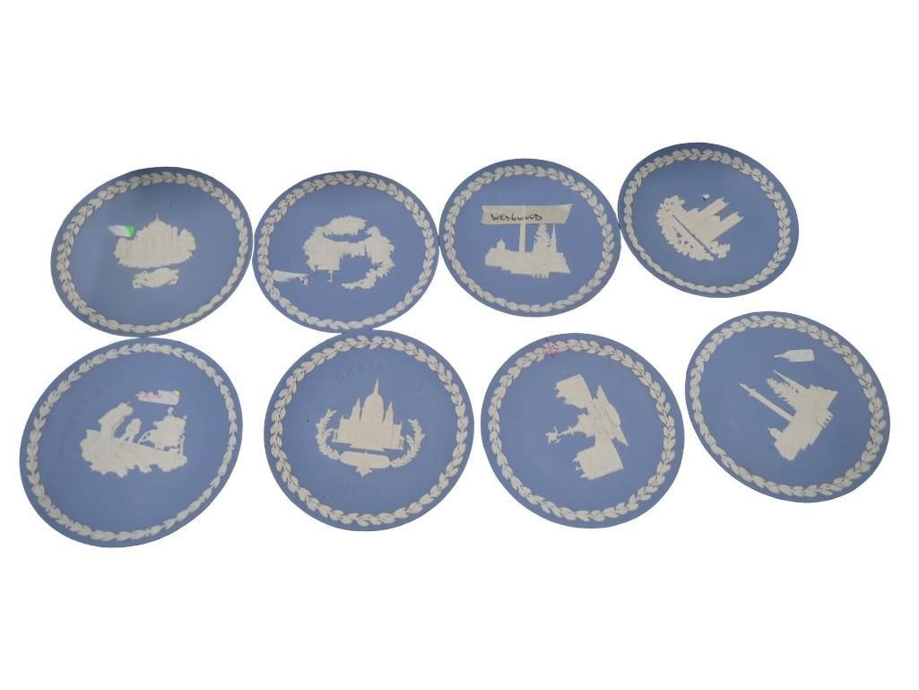 8 Wedgwood Jasperware Plates: 8 Wedgwood Jasperware Plates All pictures are considered part of the description and should be examined carefully by bidders. Live Auctioneers is now offering Live Shipping through them. This is an op