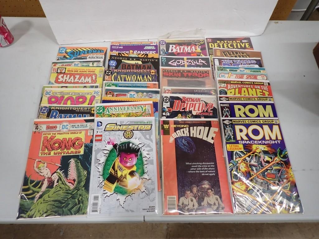 Comic Books including Shazam!, Superman, Catwoman, Batman, Godzilla, Rom, The Black Hole, etc: Comic Books including Shazam!, Superman, Catwoman, Batman, Godzilla, Rom, The Black Hole, etc All pictures are considered part of the description and should be examined carefully by bidders. Live Auct