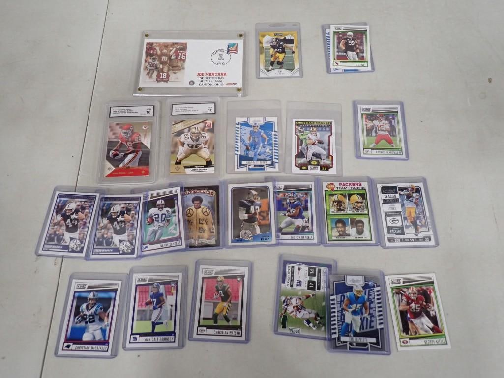 Football Cards including Graded 10, Joe Montana First Day Issue, Mahomes, Sanders, etc: Football Cards including Graded 10, Joe Montana First Day Issue, Mahomes, Sanders, etc All pictures are considered part of the description and should be examined carefully by bidders. Live Auctioneers