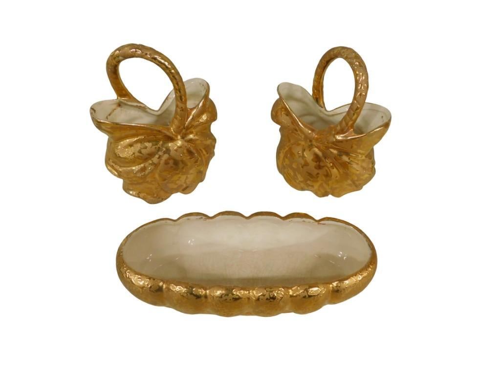MCM 24K Gold Brushed Ceramic Baskets and Bowl (1 of 7)