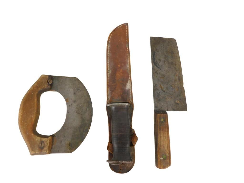 Antique / Primitives - Cleaver, Knife with Sheath, Single Blade Rocking Food Chopper (1 of 5)