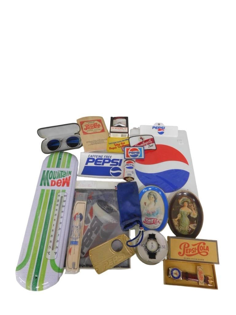 Pepsi / Mountain Dew Lot, etc. Including Advertising Thermometer, Wristwatches, Clipboard, etc (1 of 5)