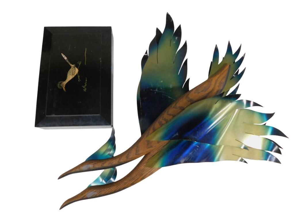 MCM wall art - pair of Masketeers Flying Birds and Couroc of Monterey serving tray: MCM wall art - pair of Masketeers Flying Birds and Couroc of Monterey serving tray All pictures are considered part of the description and should be examined carefully by bidders. Live Auctioneers is 