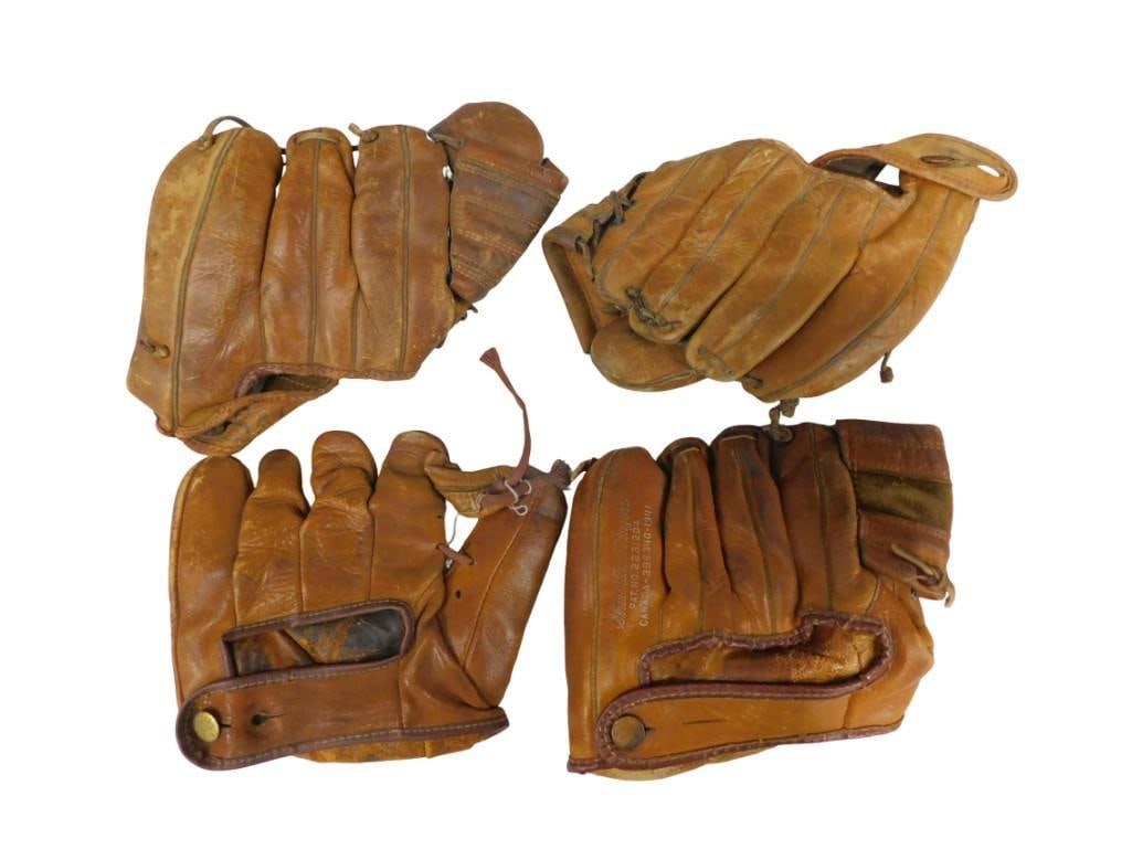 Vintage Circa 1940's Leather Baseball Gloves / Mitts: Vintage Circa 1940's Leather Baseball Gloves / Mitts All pictures are considered part of the description and should be examined carefully by bidders. Live Auctioneers is now offering Live Shipping