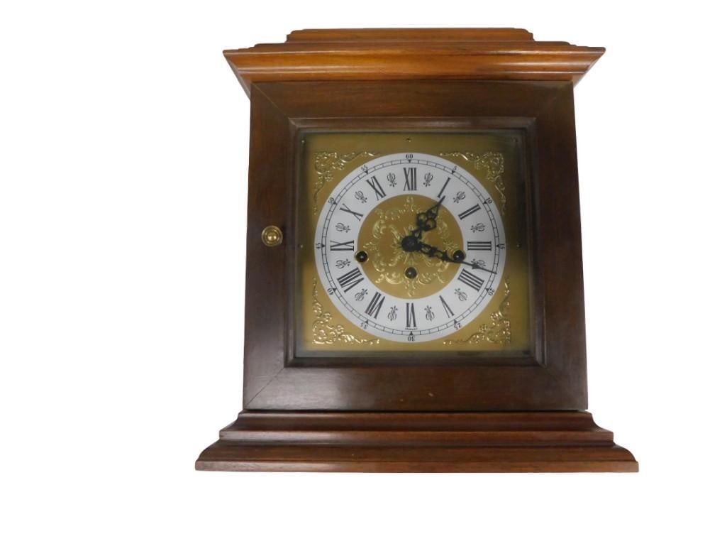 Vintage Mechanical Mantel Clock with Key: Vintage Mechanical Mantel Clock with Key All pictures are considered part of the description and should be examined carefully by bidders. Live Auctioneers is now offering Live Shipping through them. T