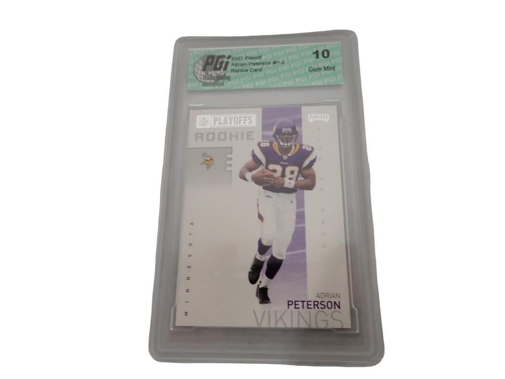 Adrian Peterson 2007 Playoff #P-2 Rookie Card PGi Graded 10 Gem Mint: Adrian Peterson 2007 Playoff #P-2 Rookie Card PGi Graded 10 Gem Mint All pictures are considered part of the description and should be examined carefully by bidders. Live Auctioneers is now offering L