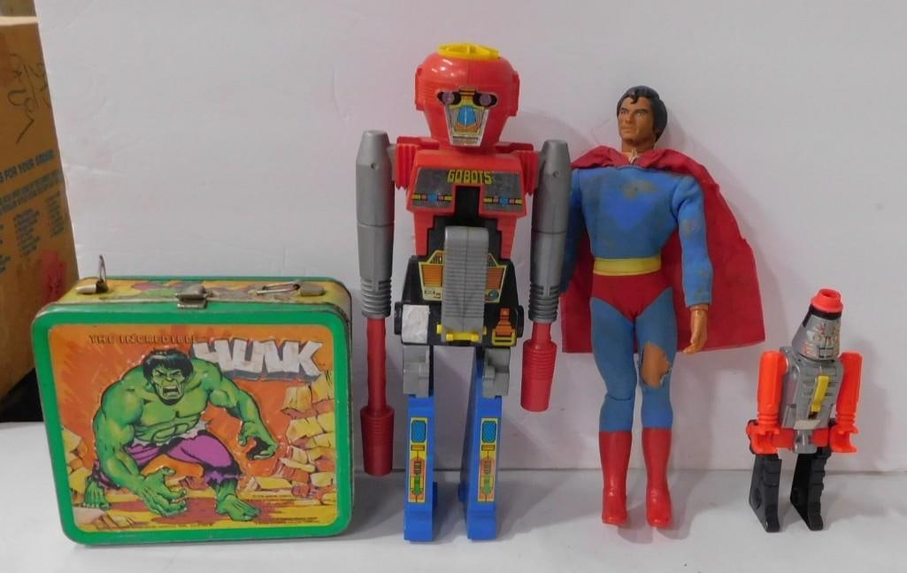 Vintage Toy Lot including Gobots, Incredible Hulk Lunchbox, Superman Action Figure (1 of 15)