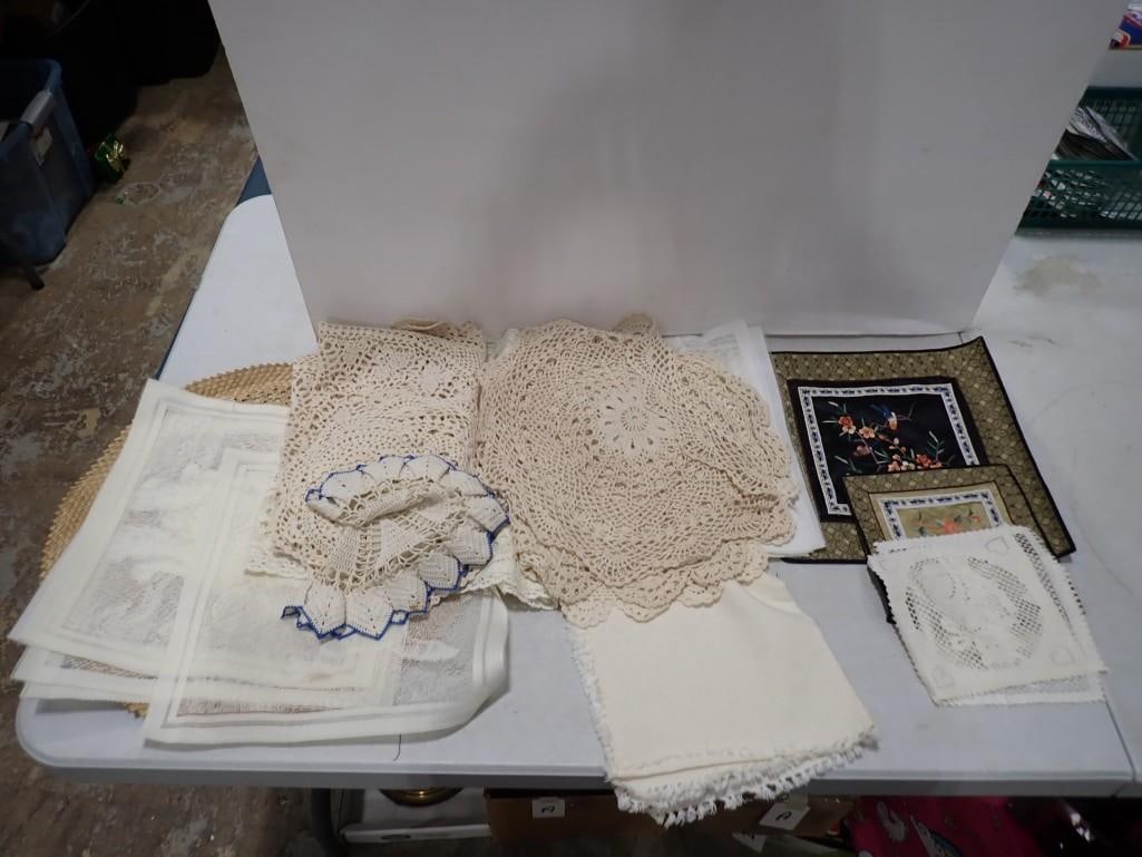 Lot of Linens incl Crocheted Doilies, Etc (1 of 13)