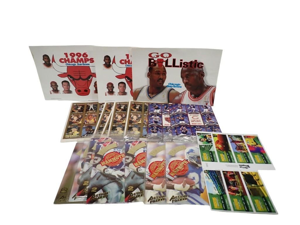 Sports Ephemera Lot including Sun Times Chicago Bulls, Green Bay Packers Ticket Stubs, Upper Deck (1 of 10)