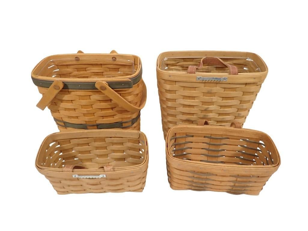 4 Longaberger Baskets incl 1 with the Barn Logo. All Signed: 4 Longaberger Baskets incl 1 with the Barn Logo. All Signed All pictures are considered part of the description and should be examined carefully by bidders. Live Auctioneers is now offering Live Shipp
