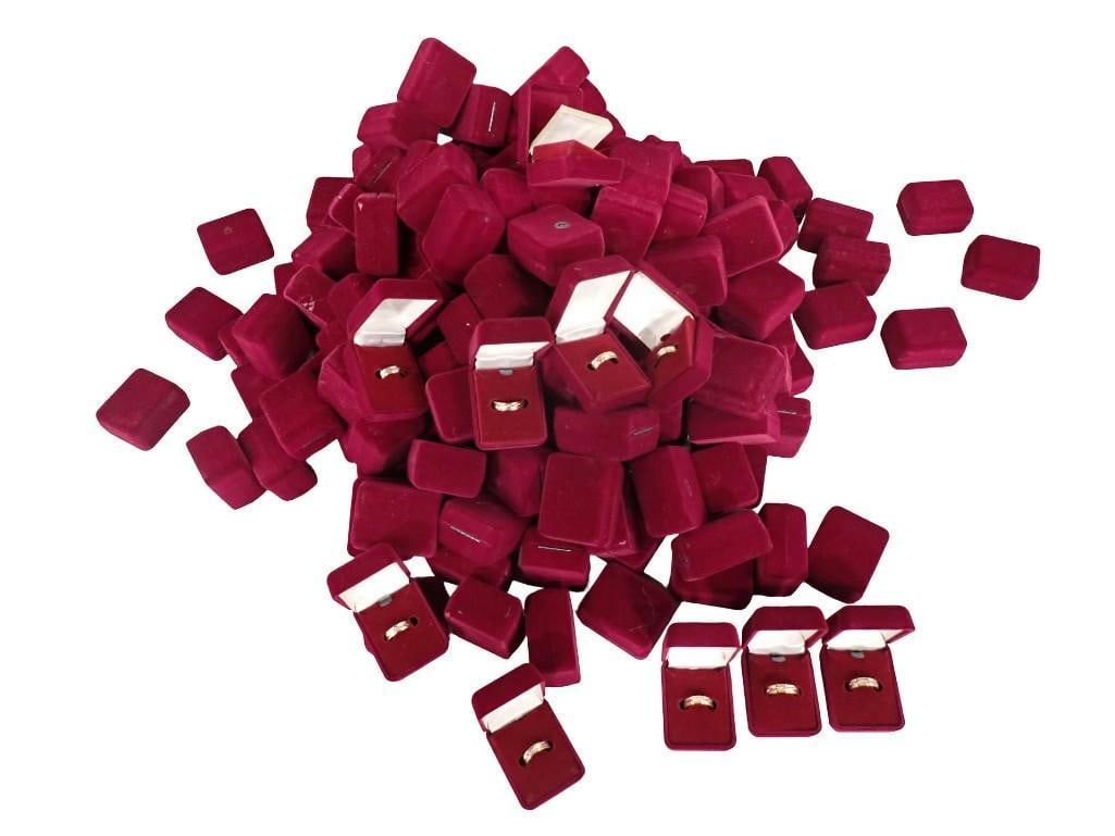 Large Lot of Gold Tone and Silver Tone Rings with Maroon Boxes: Large Lot of Gold Tone and Silver Tone Rings with Maroon Boxes All pictures are considered part of the description and should be examined carefully by bidders. Live Auctioneers is now offering Live Sh
