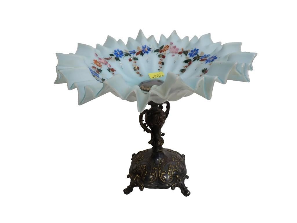Antique Victorian Blue Opalescent Ruffled Art Glass Brides Bowl: Antique Victorian Blue Opalescent Ruffled Art Glass Brides Bowl All pictures are considered part of the description and should be examined carefully by bidders. Live Auctioneers is now offering Live S