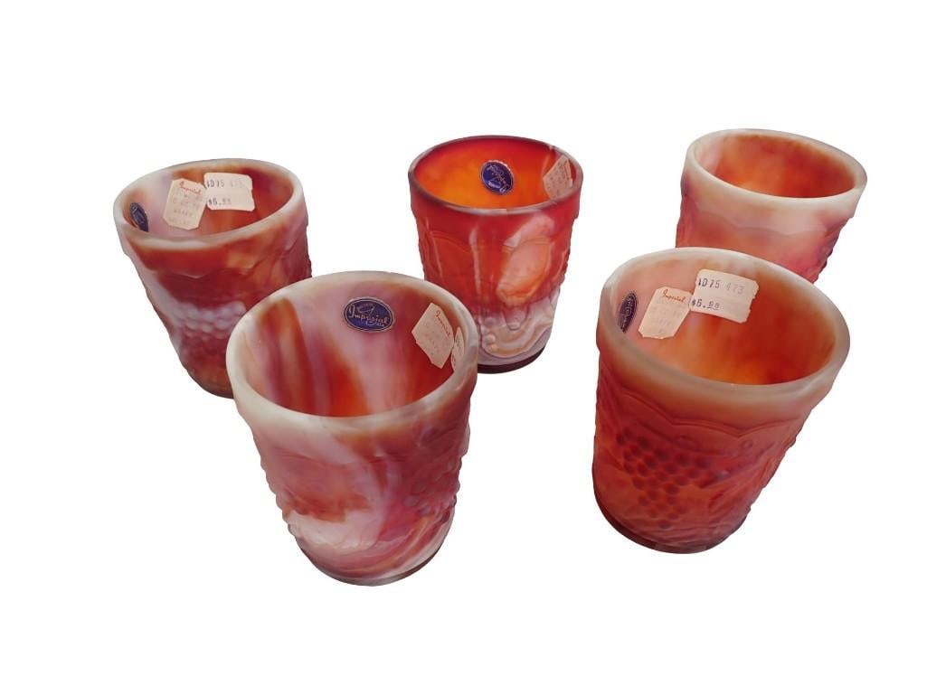 5 Imperial Glass 10 oz Slag Glass Glasses Red and White: 5 Imperial Glass 10 oz Slag Glass Glasses Red and White All pictures are considered part of the description and should be examined carefully by bidders. Live Auctioneers is now offering Live Shipping 