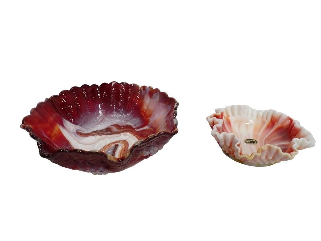 2 Ruffled Bowls incl Kanawha Red and White Hobnail Bowl and 1 Imperial Fruit Bowl: 2 Ruffled Bowls incl Kanawha Red and White Hobnail Bowl and 1 Imperial Fruit Bowl All pictures are considered part of the description and should be examined carefully by bidders. Live Auctioneers is n
