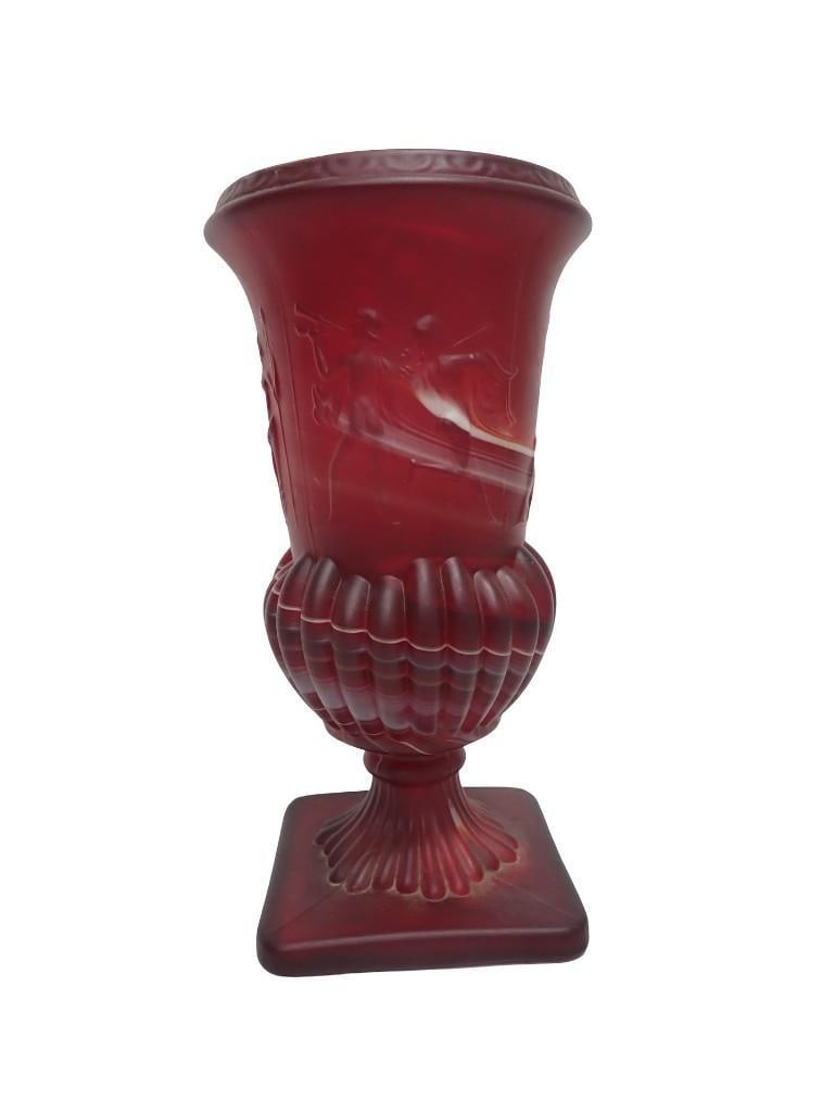 Imperial Glass Ruby Red and White Slag Glass Dancing Ladies Urn Vase Satin Finish (1 of 8)