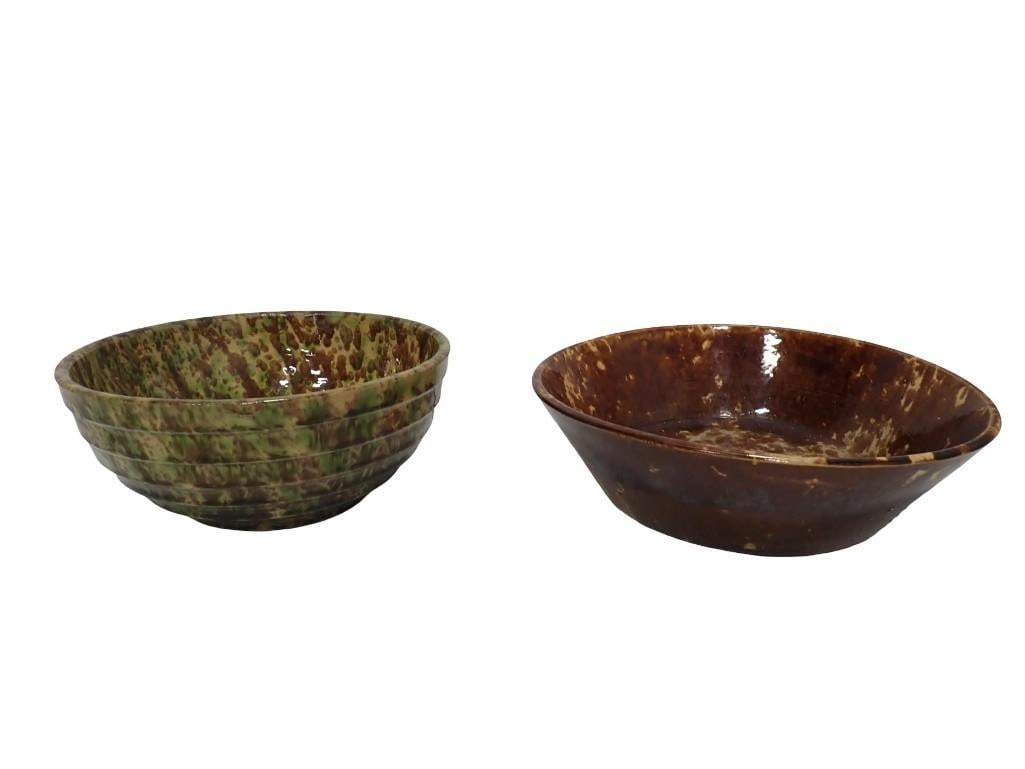 Antique Morton Pottery with Sponge Design and Rockland Glass Spongeware Bowl (1 of 9)