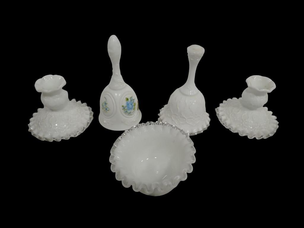 5 pc Fenton incl Silvercrest, Spanish Lace, 2 Bells incl 1 Hand Painted (1 of 14)