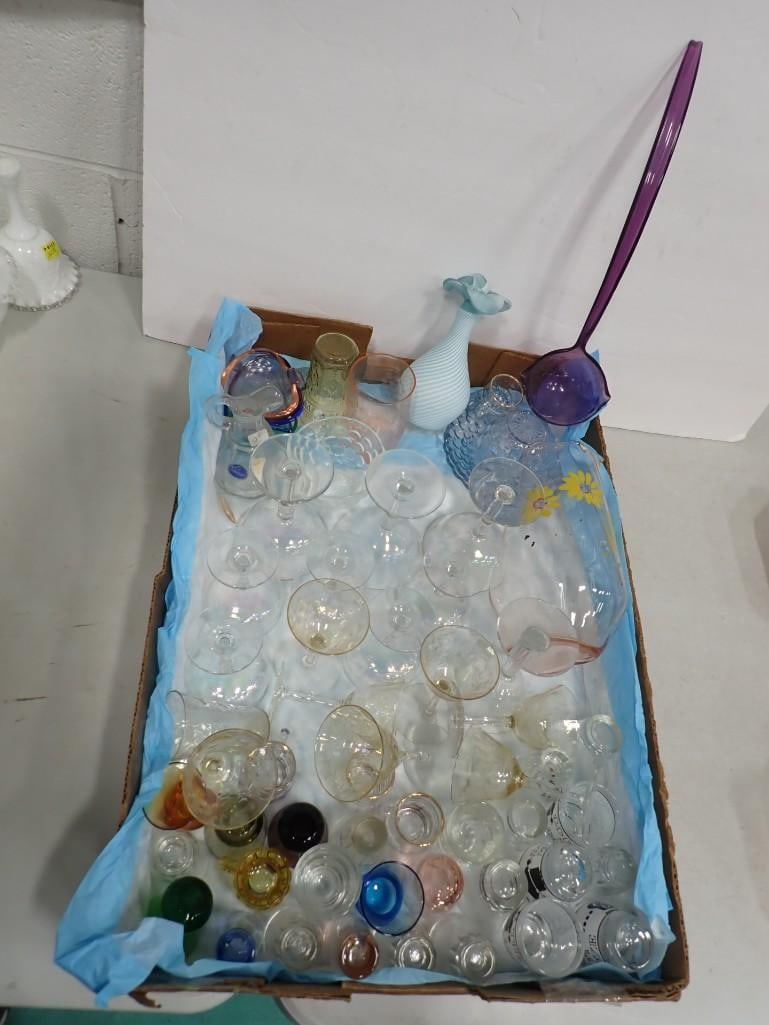 Lot of Misc Glassware incl Iridescent Champagne Glasses, Vase, Shot Glasses, Etc (1 of 12)