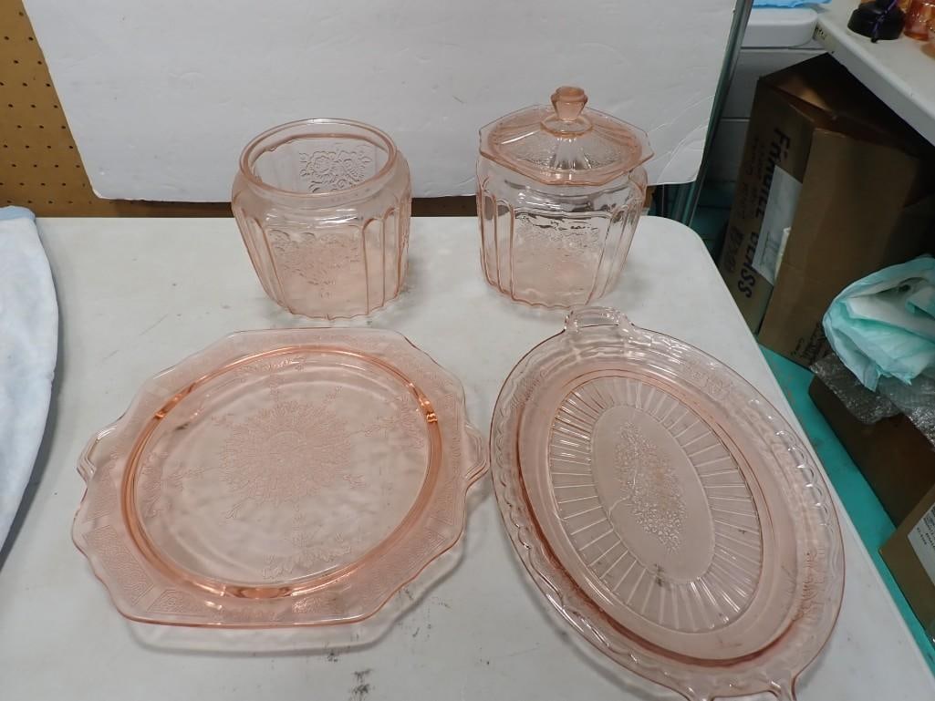 5 pc incl Anchor Hocking Open Rose incl 2 Biscuit Jars, 1 Lid, 1 Tray, 1 Princess Tray (1 of 13)