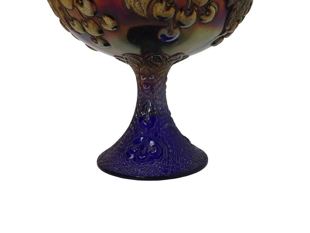 Vintage Fenton Cobalt Carnival Glass Pedestal Compote in the Mikado Pattern - 4