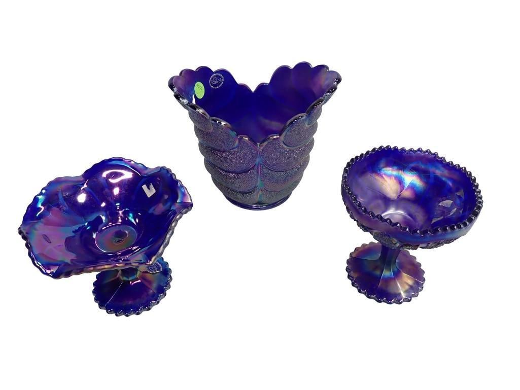 Antique 3 pc Imperial Glass Aurora Jewel incl 2 Compotes and 1 Large Cupped Leaf Early 1900s: Antique 3 pc Imperial Glass Aurora Jewel incl 2 Compotes and 1 Large Cupped Leaf Early 1900s All pictures are considered part of the description and should be examined carefully by bidders. Live Aucti