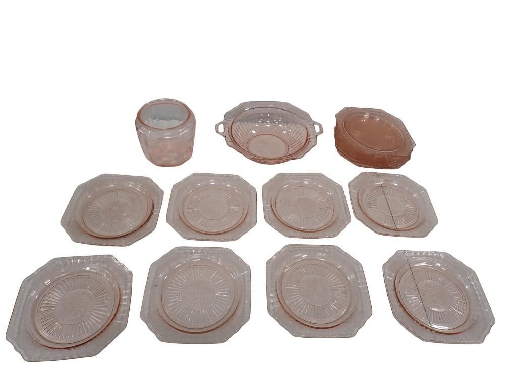 Large Lot of Mixed Pink Depression Glass incl Anchor Hocking Open Rose, Etc (1 of 15)