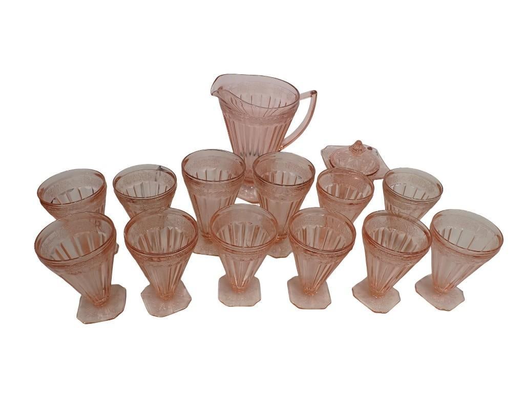 15 pc Matching Set Jeanette Glass The Adam Pattern Pink Glassware: 15 pc Matching Set Jeanette Glass The Adam Pattern Pink Glassware All pictures are considered part of the description and should be examined carefully by bidders. Live Auctioneers is now offering Live