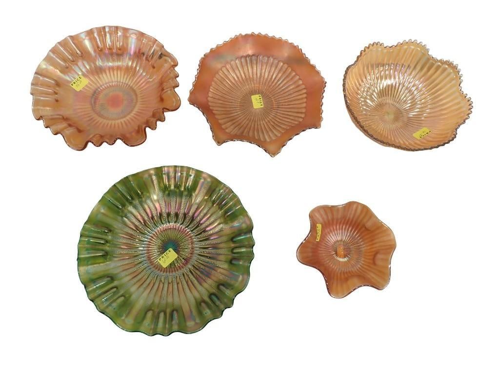 5 pc Mixed Carnival Glass incl Northwood, Stippled Rays, etc: 5 pc Mixed Carnival Glass incl Northwood, Stippled Rays, etc All pictures are considered part of the description and should be examined carefully by bidders. Live Auctioneers is now offering Live Ship