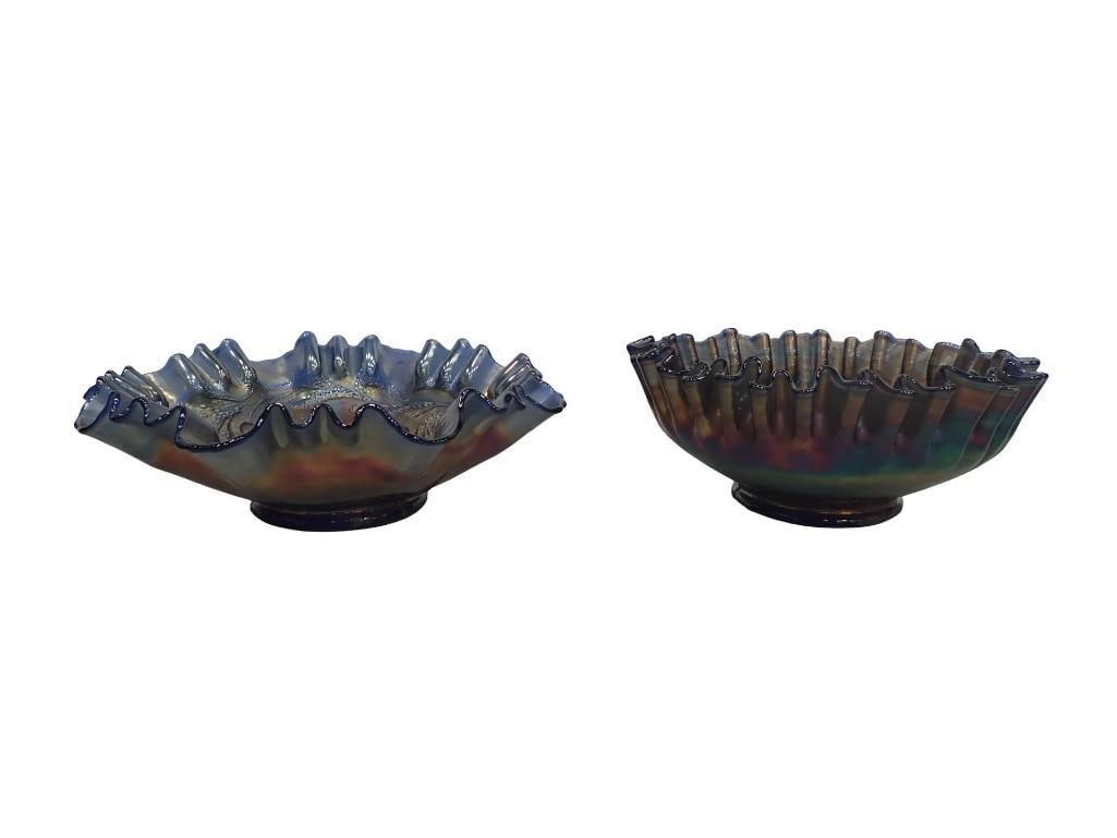 2 pc incl Fenton Amethyst Persian Medallion, and Antique Iridescent Cobalt Blue Peacock Tail (1 of 9)