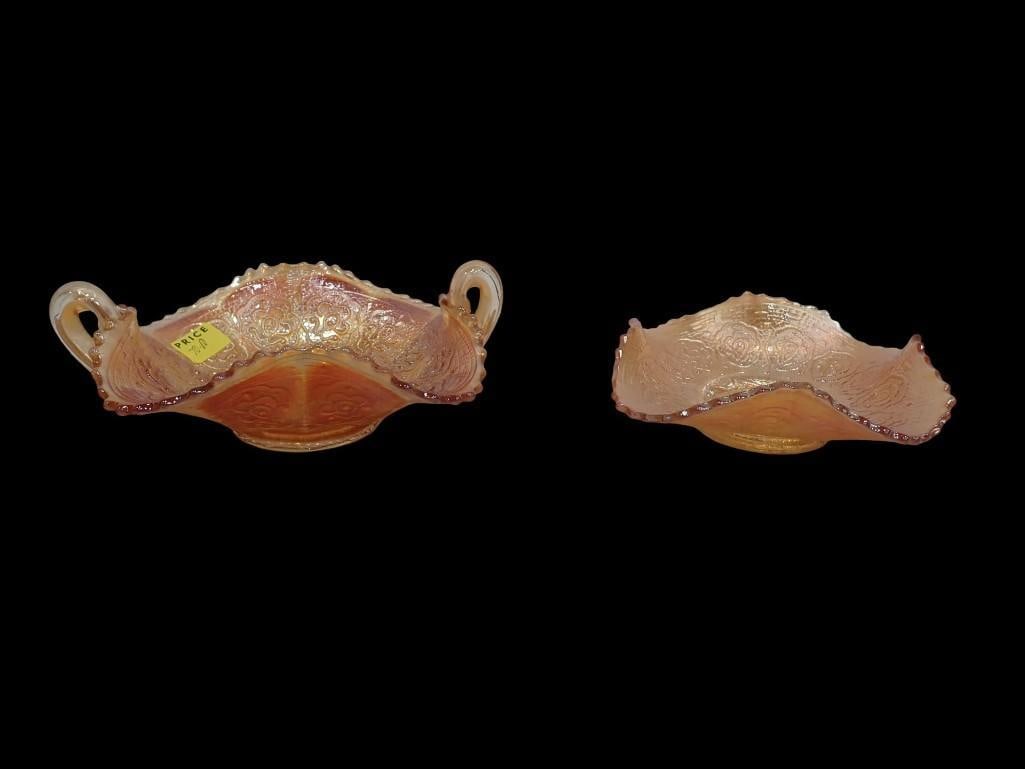 2 pc Fenton Persian Medallion Carnival Glass Bowls: 2 pc Fenton Persian Medallion Carnival Glass Bowls All pictures are considered part of the description and should be examined carefully by bidders. Live Auctioneers is now offering Live Shipping throu