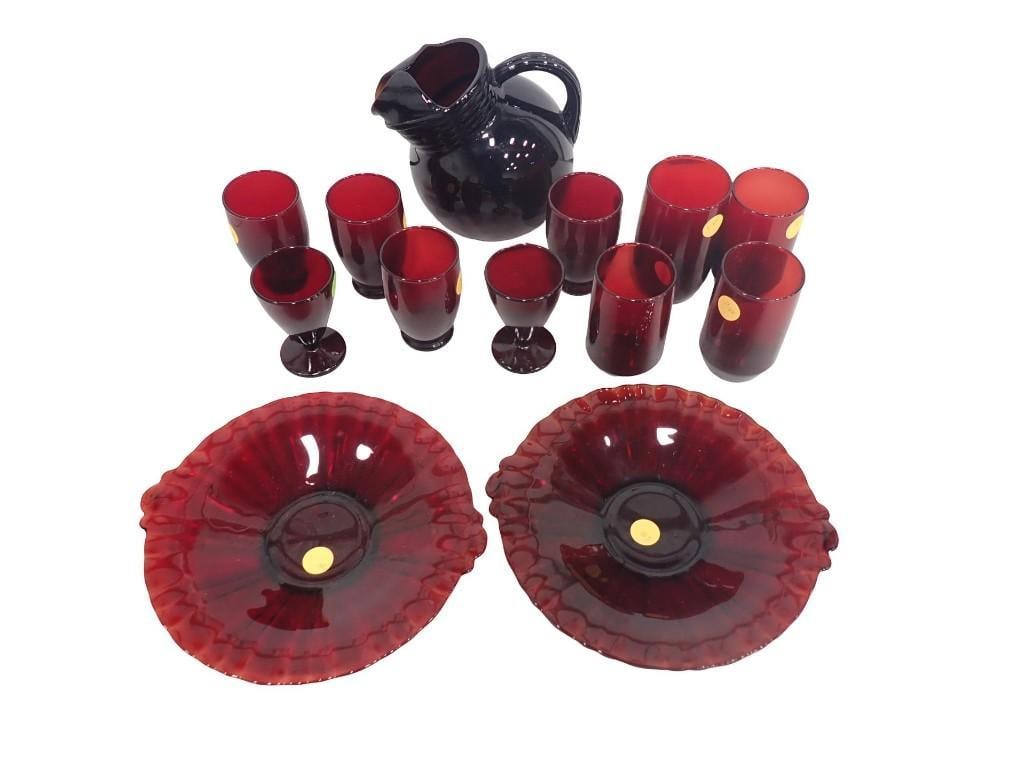 Anchor Hocking Royal Ruby Red incl Tilted Ball Pitcher, Plates, Juice Glasses, Etc (1 of 14)