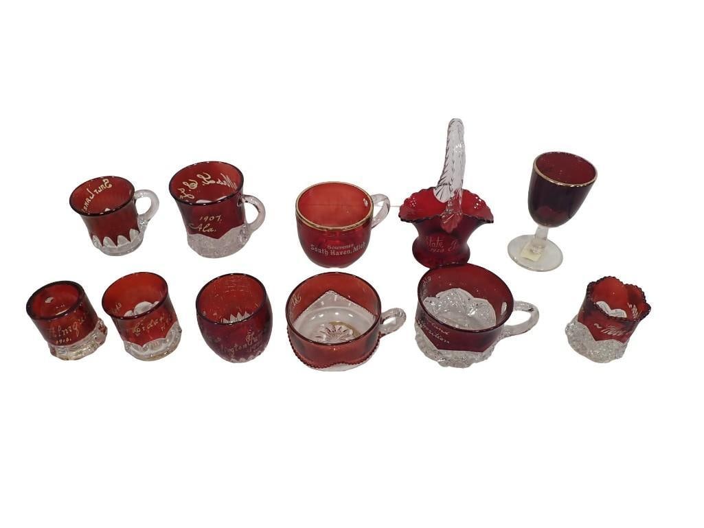 Antique Etched Glass Cups, Toothpick Holders, 1920 State Fair Basket, Etc (1 of 17)