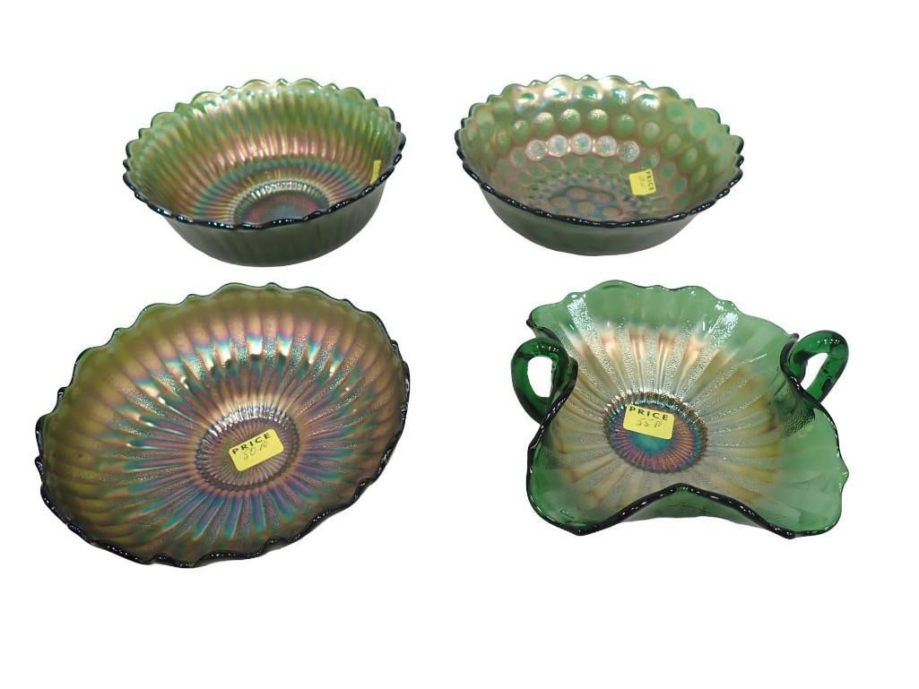 4 pc Antique Fenton Green Bowls with Scalloped Edges Asst Sizes: 4 pc Antique Fenton Green Bowls with Scalloped Edges Asst Sizes All pictures are considered part of the description and should be examined carefully by bidders. Live Auctioneers is now offering Live S