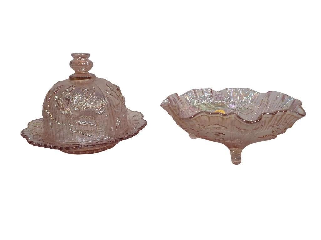 Imperial Glass incl Pink Covered Butter Dish Rose Pattern and Matching Open Rose Bowl (1 of 15)