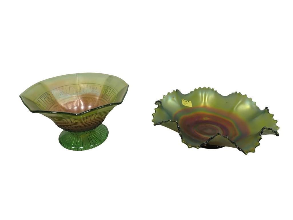 2 Antique Northwood Carnival Glass incl Footed Bowl and Wavy Rimmed Bowl (1 of 9)