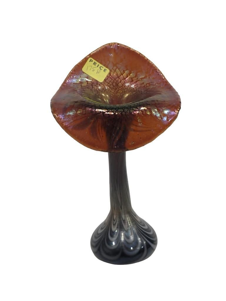 Jack in the Pulpit Vase with Pulled Feather Base and Crackled Iridescent Finish (1 of 8)