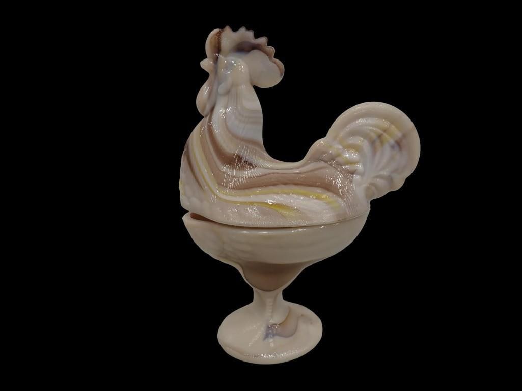 LE Smith Swirl Slag Glass Rooster Almond Nouveau Colored (1 of 11)